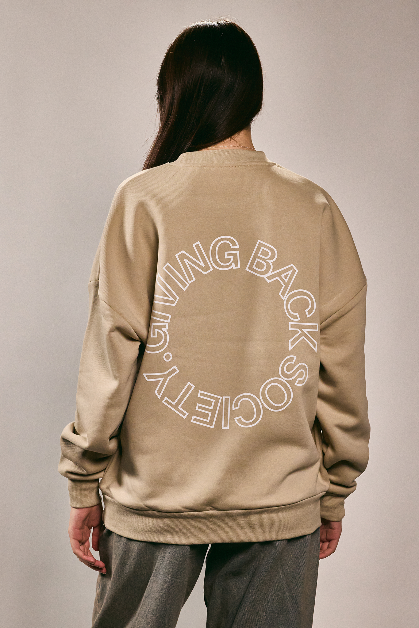 Unisex Crewneck "Giving Back Society." beige