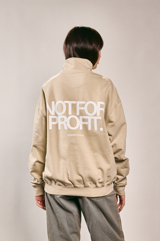 Unisex Half Zip "NOT FOR PROFIT" beige